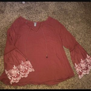 Mauve/Pink Bell Sleeve Top